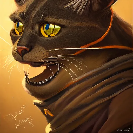 Prompt: portrait painting of a black tabaxi biker, sharp focus, award - winning, trending on artstation, masterpiece, highly detailed, intricate. art by merwild and ernesto irawan and rachel denton