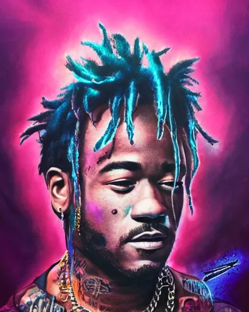 Image similar to lil uzi vert, airbrush, drew struzan illustration art, key art, movie poster