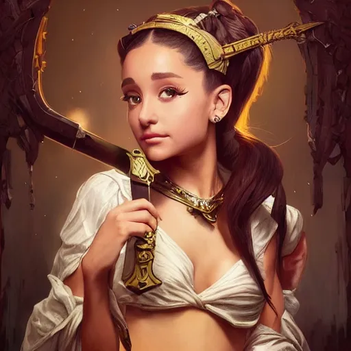 Image similar to Ariana Grande loves her pitchfork, D&D, fantasy, intricate, cinematic lighting, highly detailed, digital painting, artstation, concept art, smooth, sharp focus, illustration, art by Artgerm and Greg Rutkowski and Alphonse Mucha