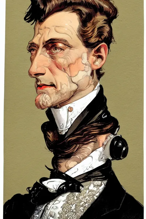 Prompt: zoomed out portrait of a duke, victorian era, art deco style, stylized illustration by jean - baptiste monge, watercolor gouache detailed paintings in style of syd mead, caricature from daumier style, diesel punk, artstation