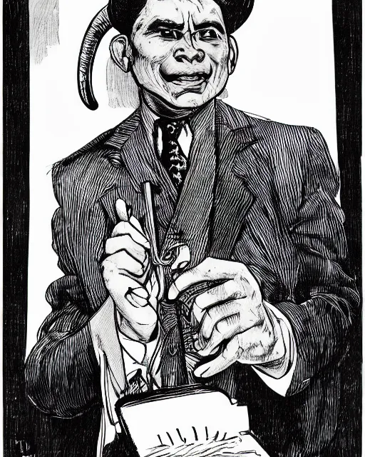 Image similar to Portrait of Uncle Aloysius, Snake Oil salesman, The Spirit of the Bull Run, corporate portrait art by Jack Kirby