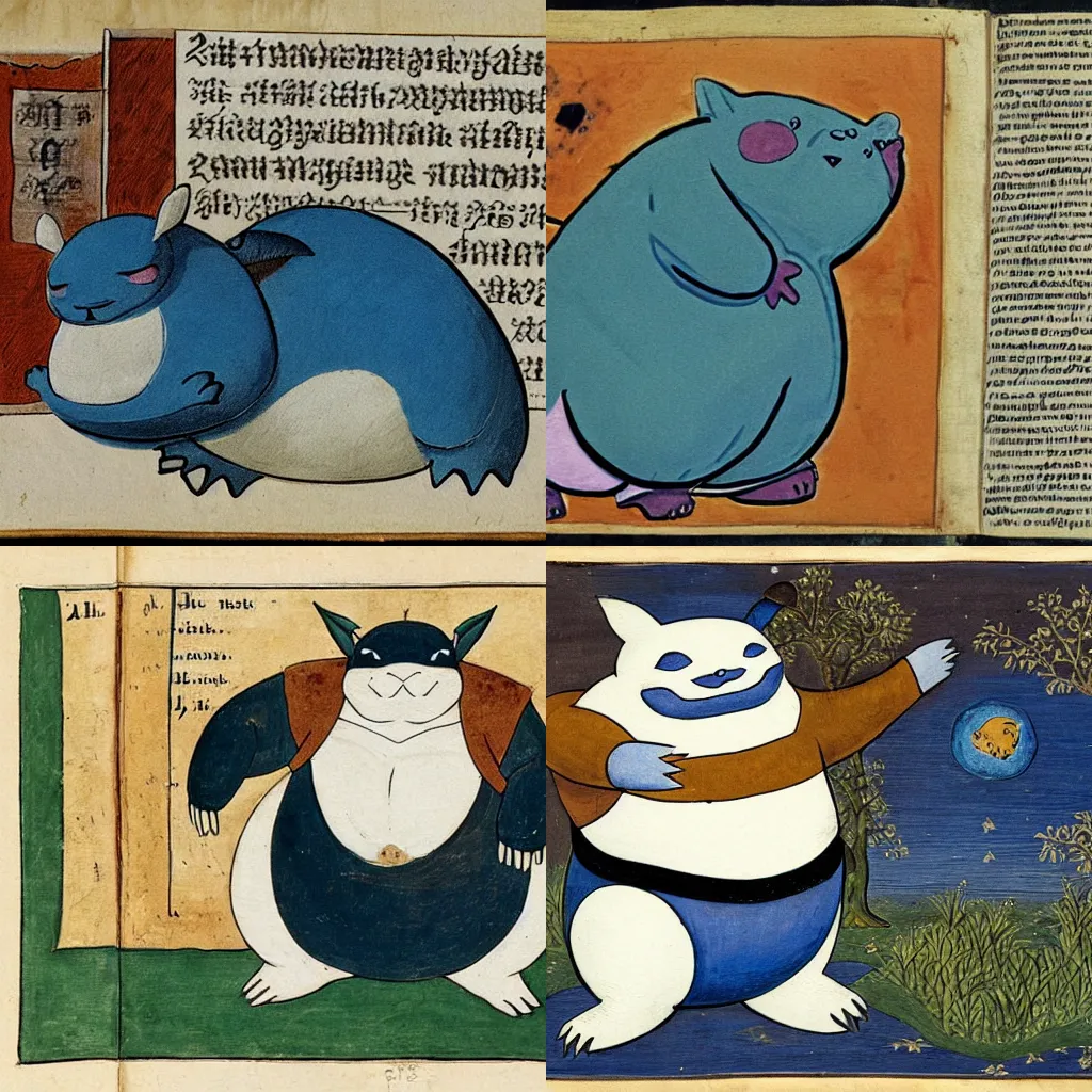 Prompt: a manuscript painting of Snorlax in the style of the Rochester Bestiary, Ashmole Bestiary, Very detailed