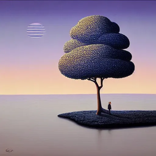 Image similar to a painting of an unimaginably beautiful landscape at golden hour, an ultrafine detailed painting by rafal olbinski, behance contest winner, pop surrealism, detailed painting, very detailed, minimalist, skeuomorphic, airbrush art