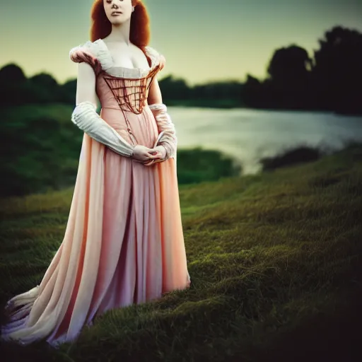 Prompt: photographic portrait of a stunningly beautiful english renaissance female in soft dreamy light at sunset, beside the river, soft focus, contemporary fashion shoot, hasselblad nikon, in a denis villeneuve and tim burton movie, by edward robert hughes