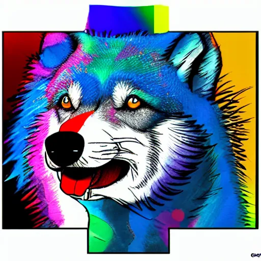 Image similar to retarded wolf, funny, colorful