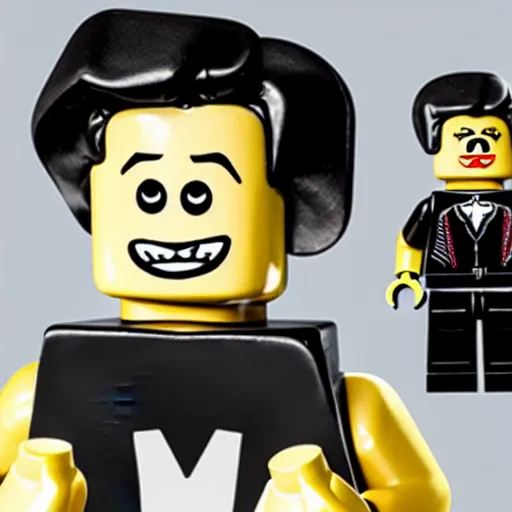 Prompt: marilyn manson with lego body, accurate facial expression, lego movie still