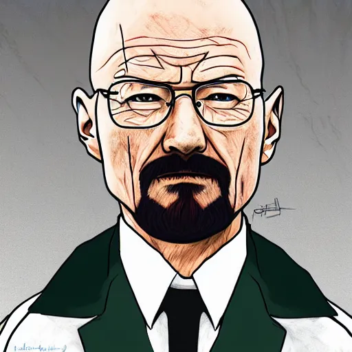 Prompt: walter white as danganronpa character, digital art