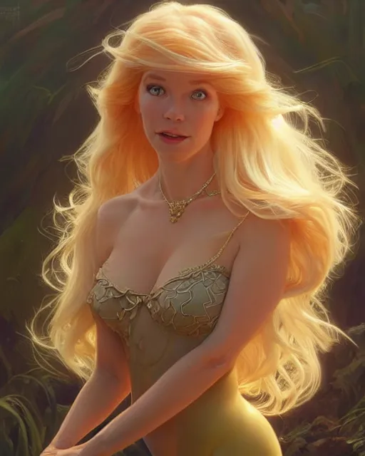 Image similar to Portrait of a  blonde lady and Michael mcintyre as characters in the Little Mermaid,real life skin, intricate, elegant, highly detailed, artstation, concept art, smooth, sharp focus, art by artgerm and greg rutkowski and alphonse mucha