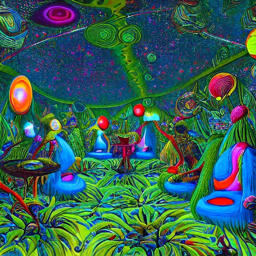 Image similar to psychedelic couch sofa in the lush forest, milky way, designed by moebius, rob gonsalves, gustav dore, giuseppe arcimboldo and carl barks, louis wain, trending on artstation, canada, star, sharp focus, colorful refracted sparkles and lines, soft light, 8 k 4 k