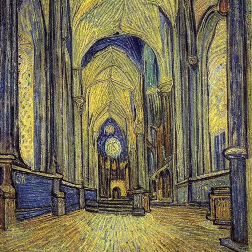 Prompt: a drawing off the aachener cathedral, painted by van gogh.