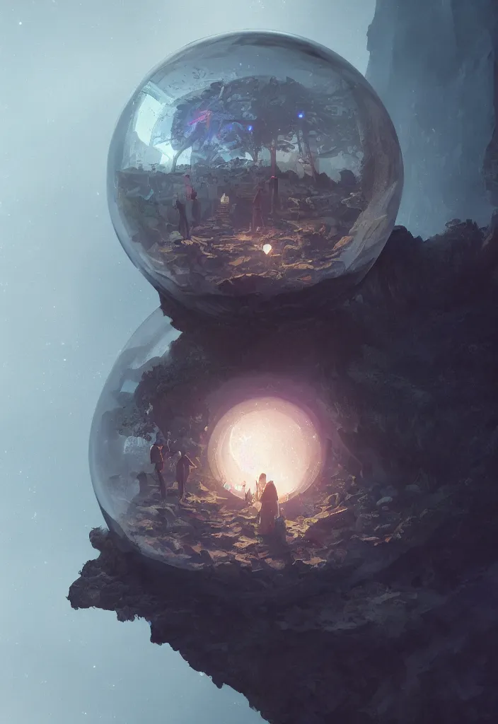 Prompt: a tiny world inside a crystal ball by greg rutkowski, sung choi, mitchell mohrhauser, maciej kuciara, johnson ting, maxim verehin, peter konig, 8 k photorealistic, cinematic lighting, hd, high details, dramatic, dark atmosphere, trending on artstation