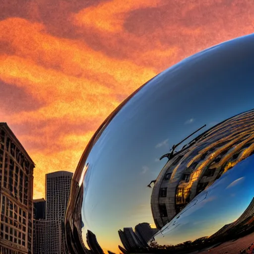 Image similar to the Chicago bean reflecting an endless fire and apocalypse, 8k realism