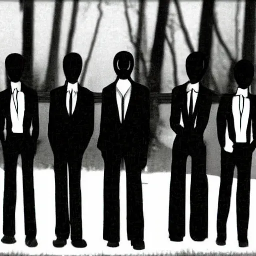 Image similar to rare photo of slendermen 1 9 8 7