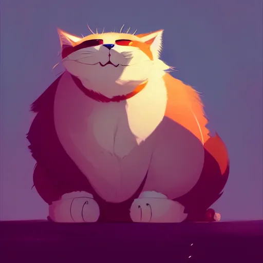 Image similar to a big fluffy cat by cory loftis and goro fujita and atey ghailan, exquisite lighting, art, very coherent, plain background, trending on artstation
