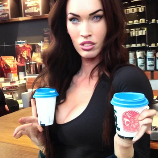 Prompt: Megan fox at Starbucks in Danganronpa