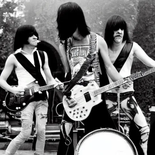 Prompt: the ramones playing in ancient rome