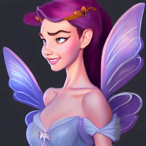 Prompt: 3 / 4 view of a portrait of a female fairy disney character with wings, confident pose, digital painting, artstation, concept art, smooth, sharp focus, illustration, trending on artstation, highly detailed, concept art, art by milt kahl, glen keane, marc davis, trending on artstation h 6 4 0