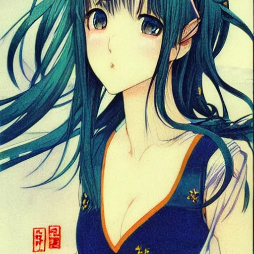 Image similar to beatiful girl by Hiroshi Yoshida, full body, lovely woman, anime eyes, anime face, very detailed, anime style