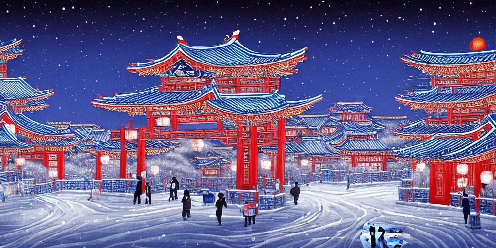 Image similar to chinese town in winter moonnight by hiramatsu reiji hd