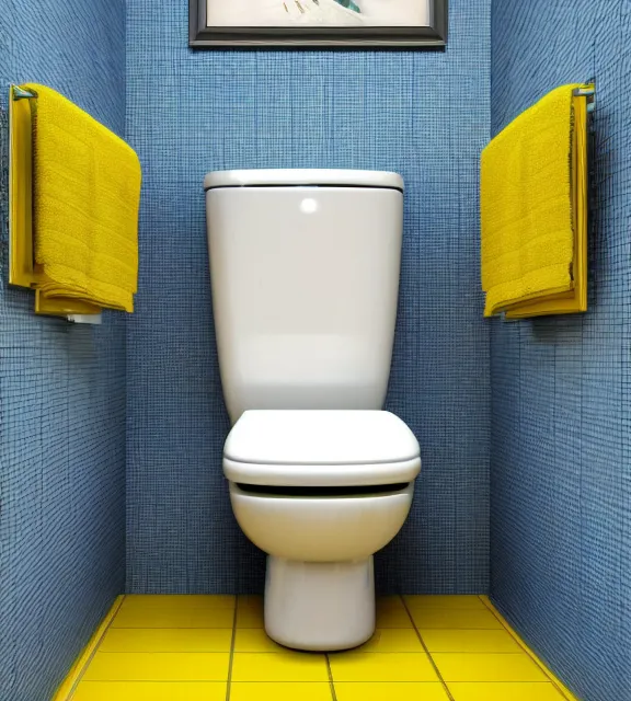 Image similar to a 4 k photorealistic photo of a minion, yellow and blue themed toilet.