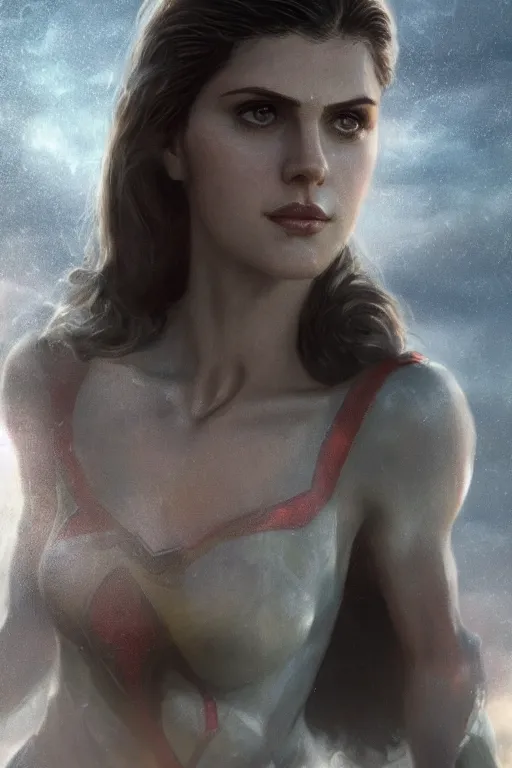 Prompt: a fancy close up of Man of Steel cast as Alexandra Daddario by Greg Rutkowski, Sung Choi, Mitchell Mohrhauser, Maciej Kuciara, Johnson Ting, Maxim Verehin, Peter Konig, 8k photorealistic, cinematic lighting, HD, high details, dramatic, trending on artstation, full body shot