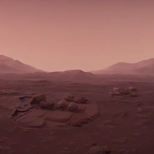 Prompt: gigantic mars colony, starship, environmental, matte painting, unreal engine