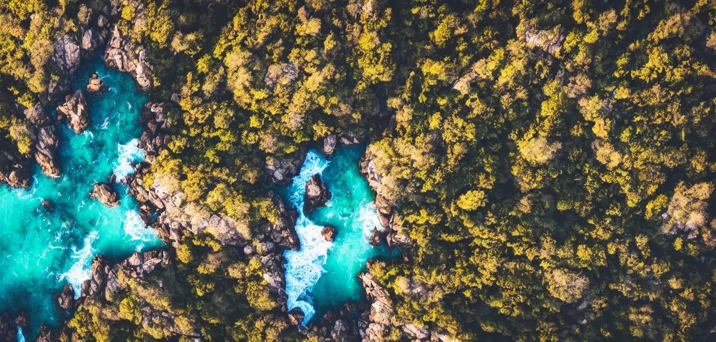 Image similar to nature landscape, aerial view, drone photography, cinematic, mountains and ocean