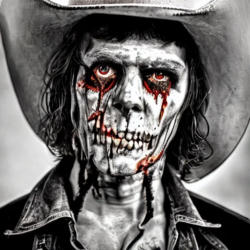 Prompt: a portrait of a zombie cowboy by Gerald From