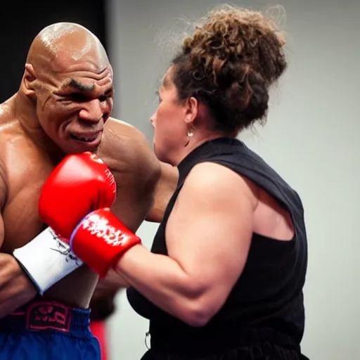 Prompt: photo of a woman throat-punching Mike Tyson