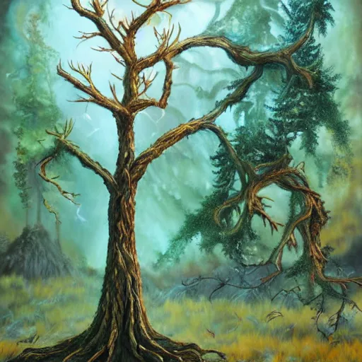Prompt: A 24 year old tree, fantasy painting, lots of detail