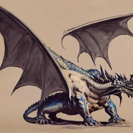 Prompt: A dragon made out of a bed with sheets for wings, Frank Frazetta