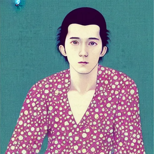 Image similar to “ tom holland portrait by ikenaga yasunari and ayana otake and ko rakusui, 6 0 s poster, drawing, realistic, sharp focus, japanese, dreamy, nostalgia, faded, golden hues, floral clothes ”