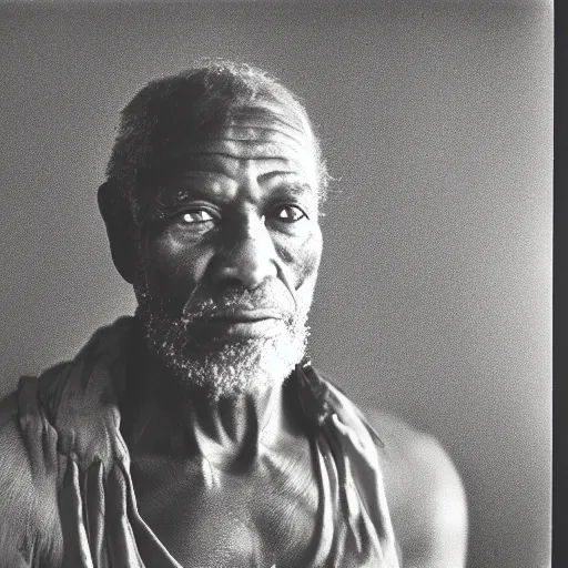 Image similar to Moses, the day after parting the Red Sea. Close-up studio portrait by Robert Mapplethorpe. Tri-x