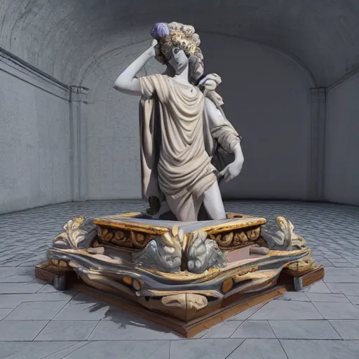 Prompt: baroque vaporwave statue, trending on art station, 4k UHD, 8k, painting illustration, high detail, rendered in unreal engine