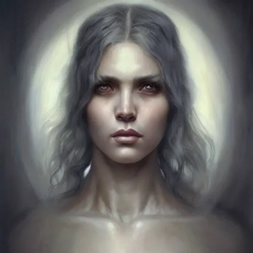 Prompt: painting of a beautiful grey haired girl with muscles, by tom bagshaw, greg rutkowski, wlop