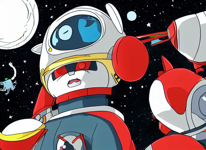 Prompt: illustration of a cat astronaut, stuido ghibli, gurren lagann