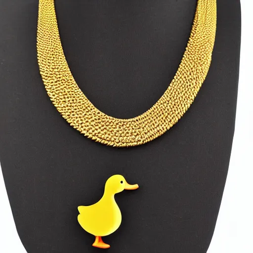 Prompt: a duck wearing a heavy gold chain, fashonable gold chain, Jewelry by Tanishq, realistic, super detailed