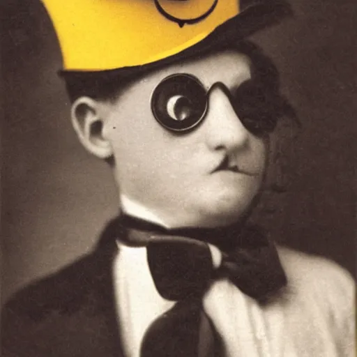 Prompt: a yellow cat with a top hat and a monocle, vintage photo