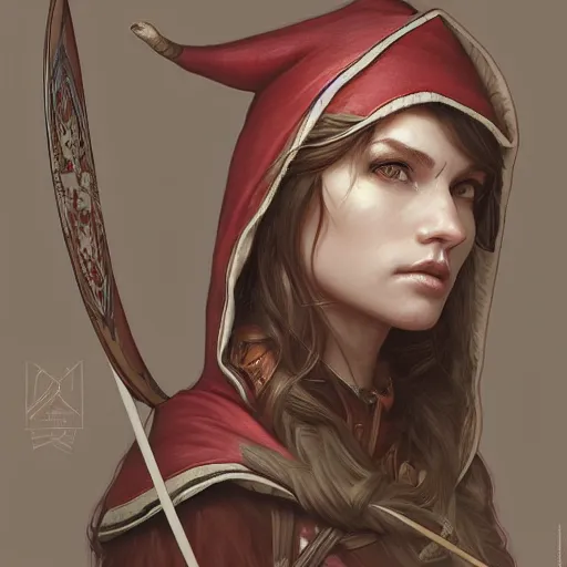 Prompt: beautiful natural coy cottagecore archer elf hooded longbow, intricate, elegant, highly detailed, digital painting, artstation, concept art, smooth, sharp focus, illustration, art by artgerm and greg rutkowski and alphonse mucha and loish and wlop