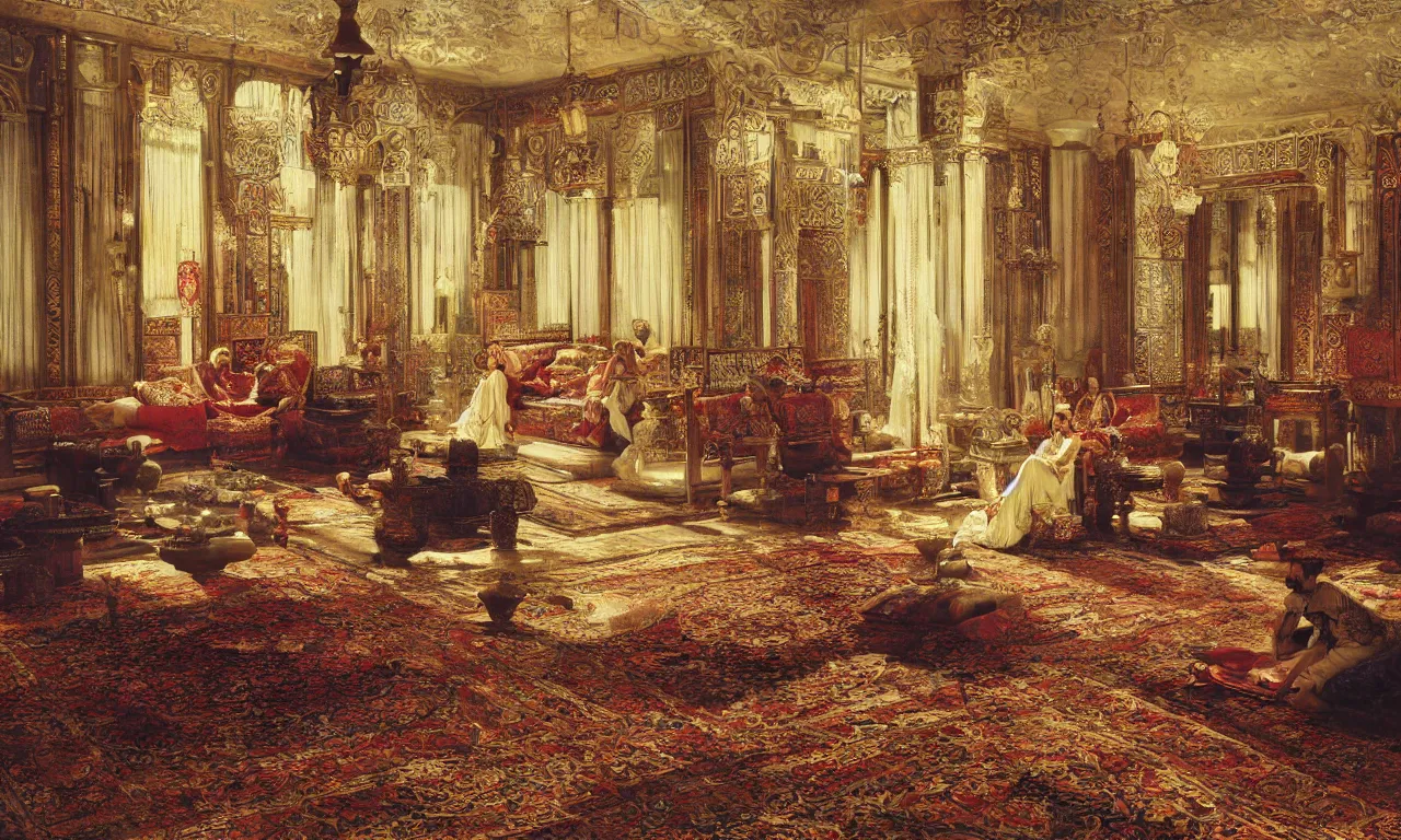 Image similar to grand dream of ottoman opulence and the splendor of architectural orientalism, art by rudolf ernst, orientalism, hypereralism, ultra hd, 8 k resolution