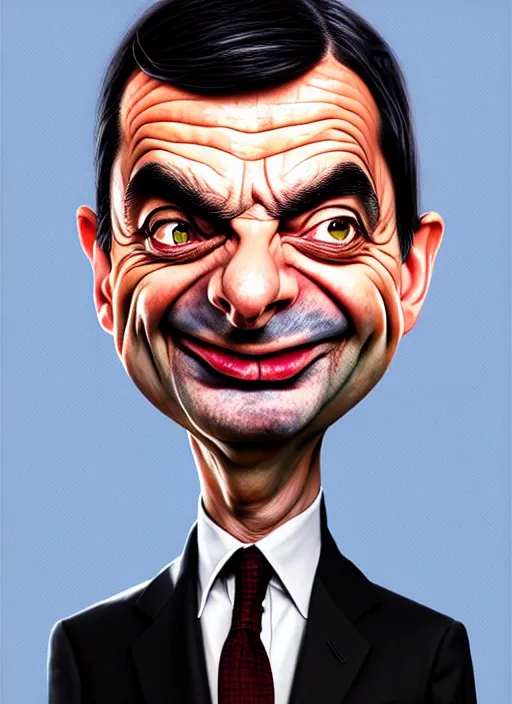 Image similar to highly detailed caricature portrait of mr bean by ross tran, by anato finnstark, brush strokes, 4 k resolution