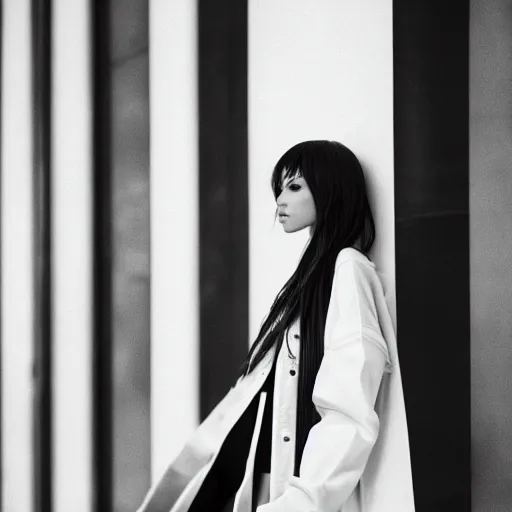 Image similar to vogue fashion photography of model wearing streetwear fashion white clothing, inside berghain, futuristic fashion, photo 3 5 mm leica, hyperdetail, 8 k, very detailed