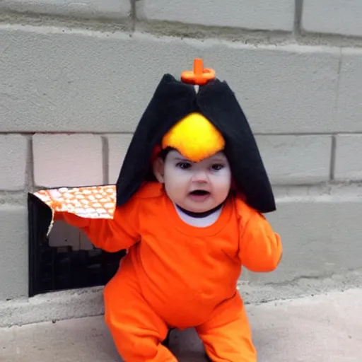 Image similar to cute baby chick dressed as an inmate