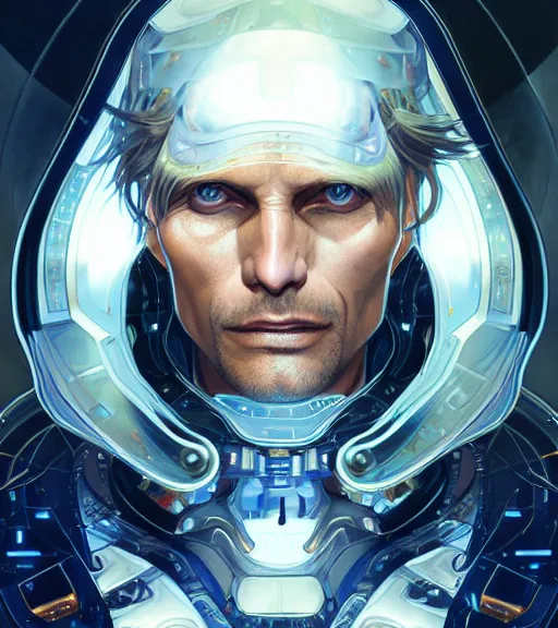 Image similar to symmetry portrait of viggo mortensen cyberborg ultra detailed, intricate, anime, dynamic lighting, digital art, digital painting, art station, wlop, sharp focus, illustration, art by artgerm and greg rutkowski and alphonse mucha