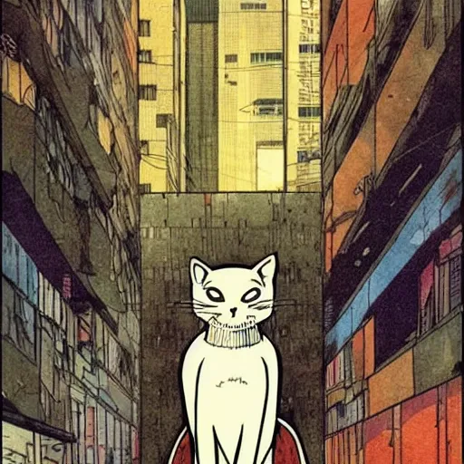 Prompt: a cat watches the end of the world, by satoshi kon