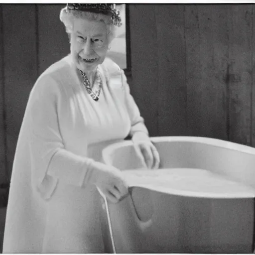 Image similar to queen elizabeth in a milk bath