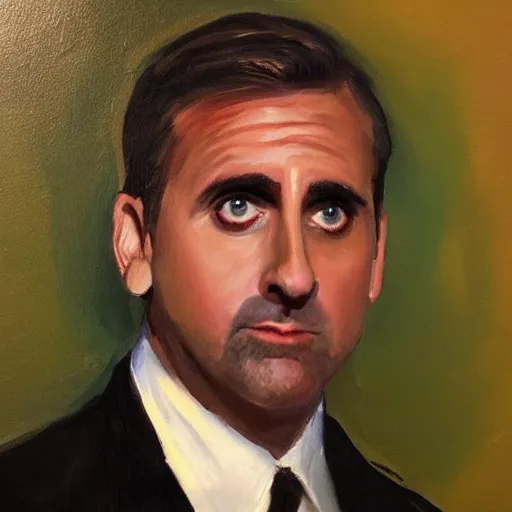 Prompt: Holy Steve Carell, oil painting