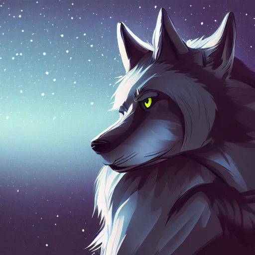 Prompt: muscular anthro wolf, anime, casualwear, grey fur, city night background, field of depth, bokeh, award-winning digital art