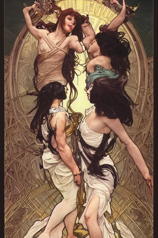 Prompt: the dayman fighting the nightman. art by artgerm and greg rutkowski and alphonse mucha and tomacz alen kopera.