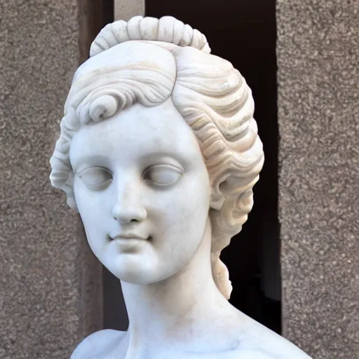 Image similar to sculpture of venus de milo and aphrodite kissing, hyperrealistic style in carrara marble